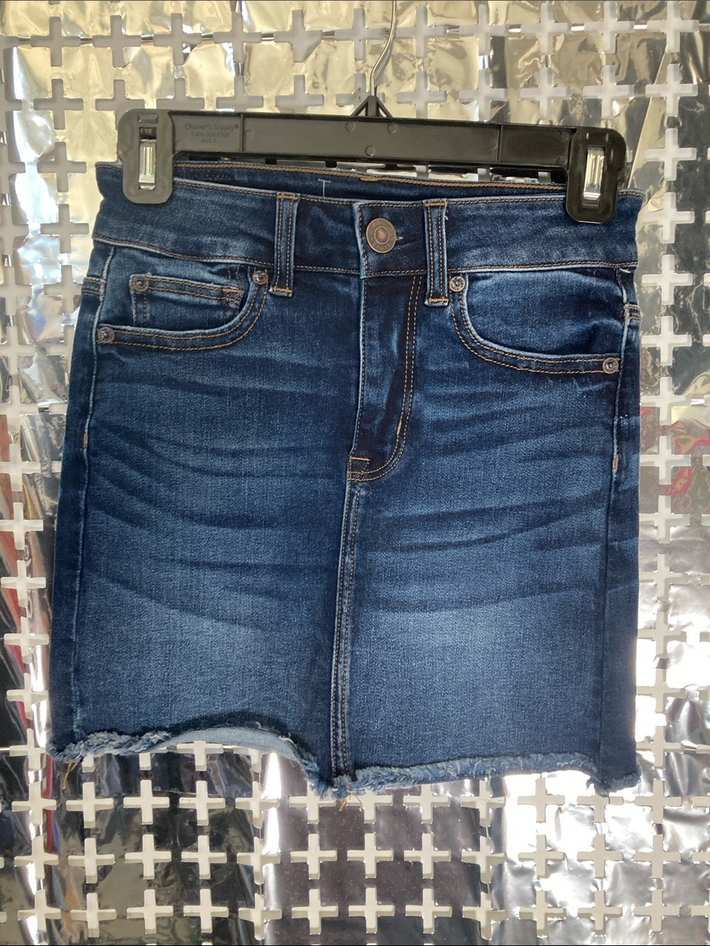 American Eagle Outfitters Dark Blue Denim Frayed Hem Mini Skirt